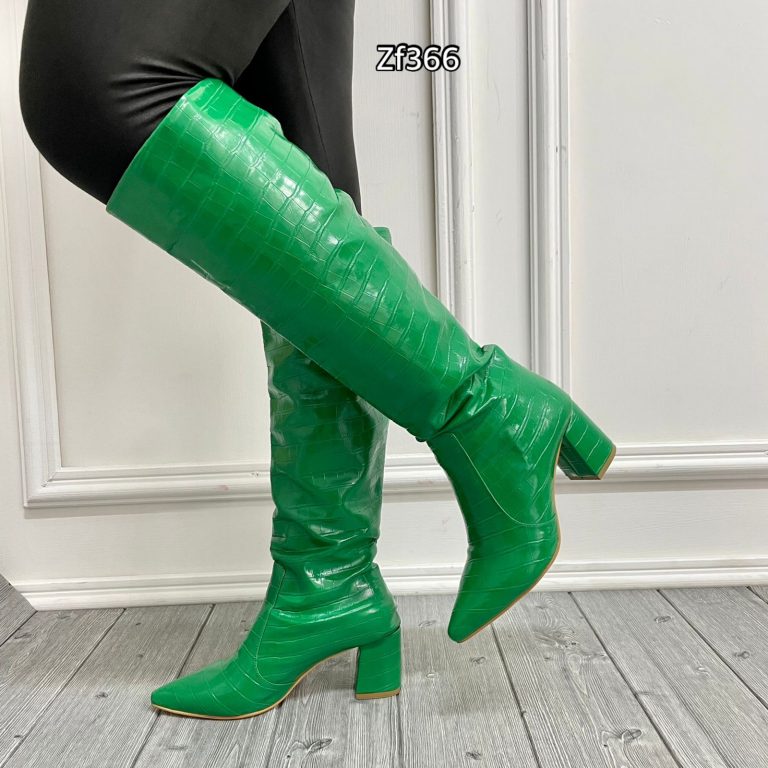 Bota caña alta verde textura tacon 7cm 502 C1